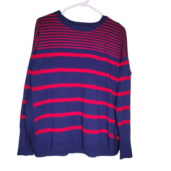 Vineyard‎ Vines Sweater XS Red Blue Striped Crew Neck Cotton Relaxed Pullover - Picture 1 of 9